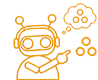 Bildbeschreibung Wiedererkennbar sein: Ein kleiner niedlicher Avatar in Computerform als Icon in orangefarbebener Outline und zwei Antennen auf dem Kopf. Eine denkblase zeigt 3 kreise die neben dem kleinen Kerlchen abgebildet sind. Minkdesign -  Branding für Ihren starke Wiedererkennbarkeit 