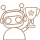 Bildbeschreibung Paket Social Media für einen professionellen Auftritt: Ein kleiner niedlicher Avatar in Computerform als Icon mit einem Pokal in der Hand. Minkdesign - Social Media