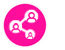 Icon SOCIAL MEDIA für Social Media, in pinkem Button, Minkdesign, web und Printdesign in Köln