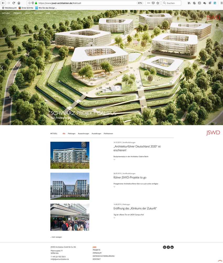 MINKDESIGN relaunch der Seite JSWD Architekten, Koeln 