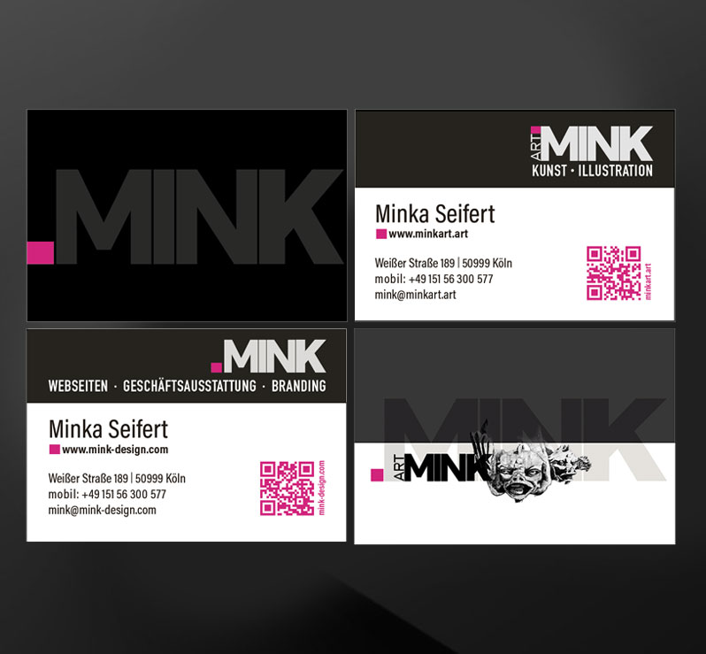Logo Minkdesign und dazugehöriges Mink Art Logo mit Visitenkarte - Logodesign - Mink Design - Köln